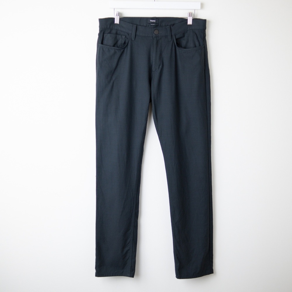Theory Pants Raffi Slim Fit Mens 33 Black Wool Blend Straight Leg Stretch Casual